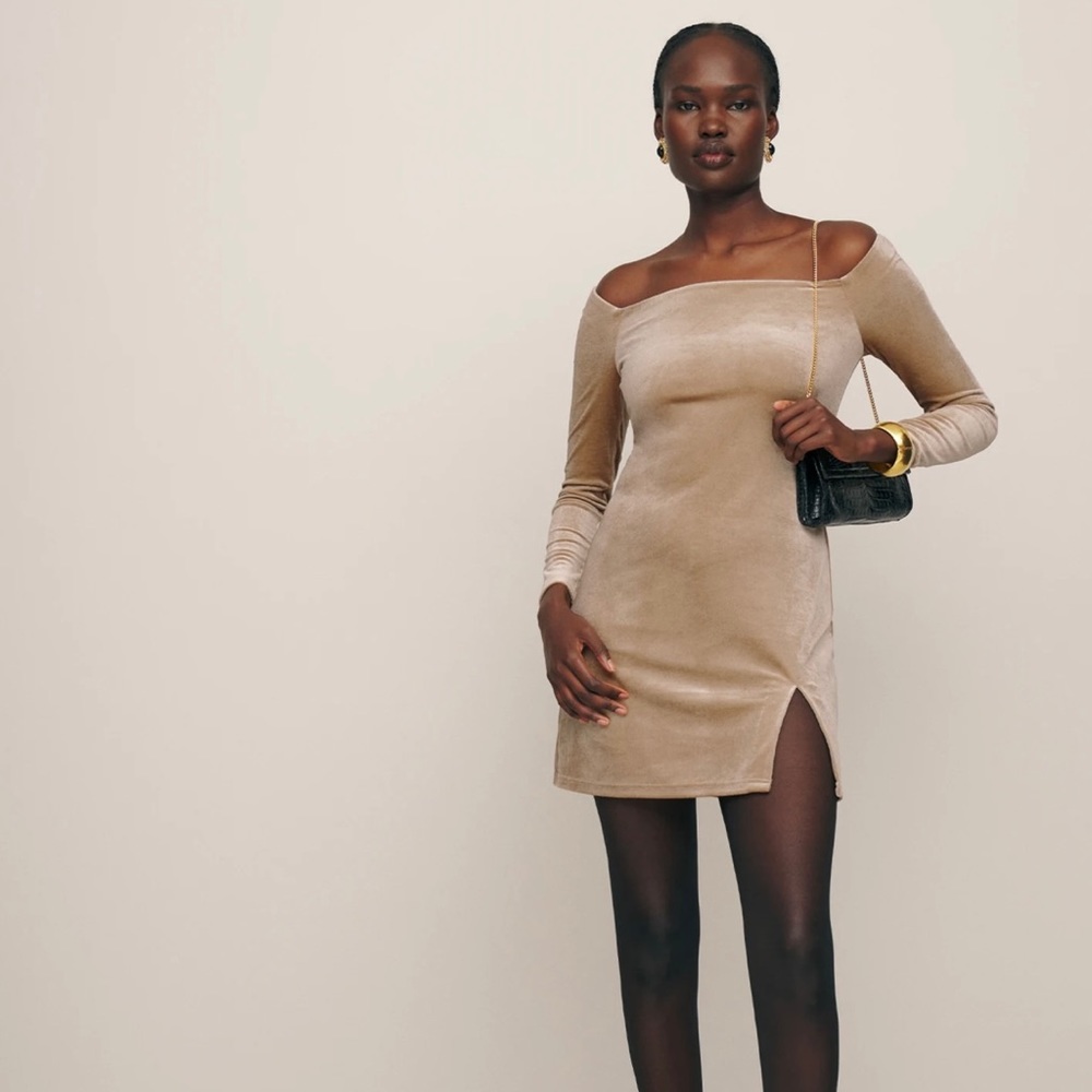 Reformation Dario velvet champagne dress